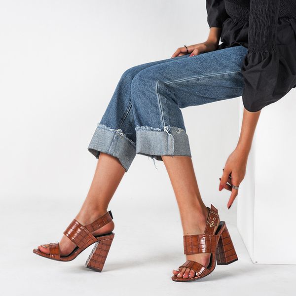 

black brown women sandals summer 2020 strappy heels shoes women designers 11cm block heel shoes size 36-42