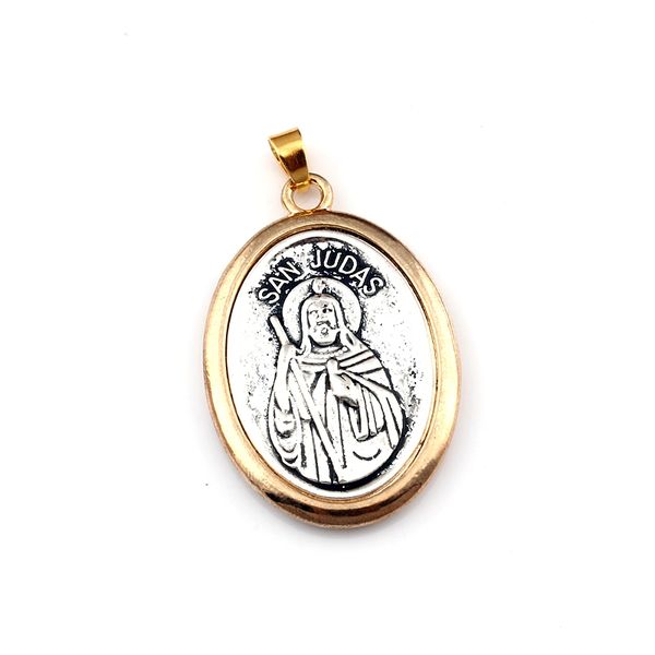 

10pcs/lots two-tone san judas tadeo dangle charm beads fit pendant necklace diy jewelry christmas gift 30x50mm a-561a, Bronze;silver