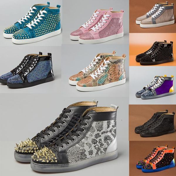 

2019 ace designer fashion designer brand rivet studs flat shoes red bottom casual shoes party couple leather casual shoe d09, Black