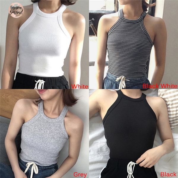 

summer female t women slim halter neck off shoulder camisole sleeveless basic solid tanks shirts tees, White