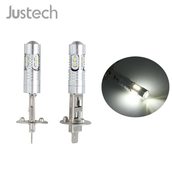 

justech 2 pcs h1 h3 50w high power led xenon white fog light daytime bulb 6000k for 12v car 10 smd lamp running light