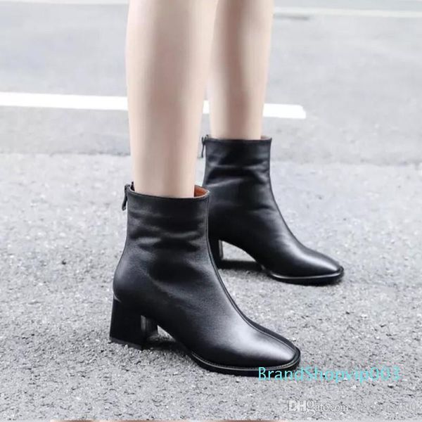 

fashion classic round head plush simple knitting mid-calf women boots ladies low heels walking feminina bmh19090401, Black