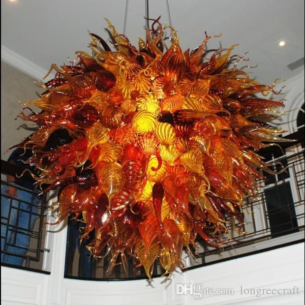 

fire color murao glass art chandelier led bulbs blown glass chandelier light fixture ground floor decor