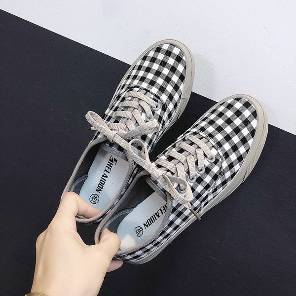 

plaid sneakers women canvas shoes leisure black red korean fashion summer lace up ladies flats luxury shoes women designers new
