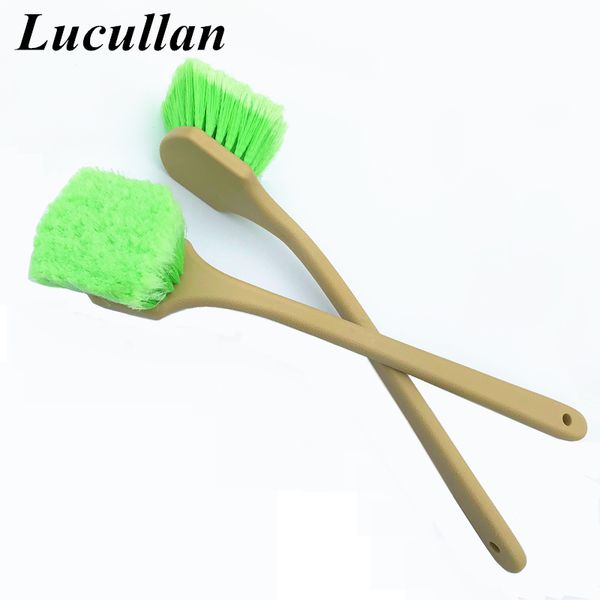 

lucullan heavy duty long handle body & wheel brush with flagged-tip bristles, angled head -20 inches,1 piece