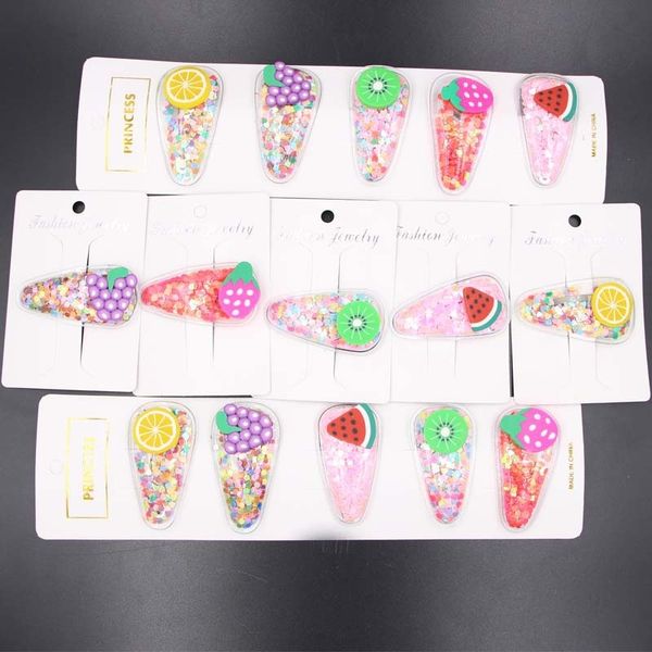 

colorful personality quicksand transparent girl fruit hairpin baby bb fruit sequins headdress sequins clip children's headdress, Slivery;white