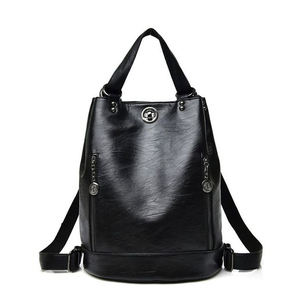 

new-female backpack feminina casual multifunction women leather backpack female shoulder bag travel back pack black