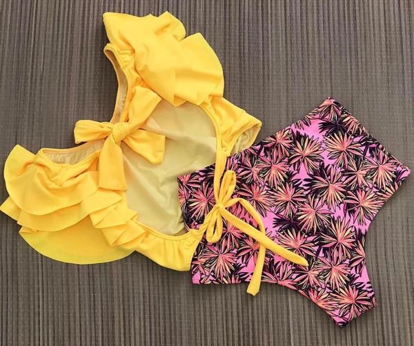 

2019 new ruffle bikini retro women vintage floral push up bikinis set high waist padded biquini swimwear swimsuit bathing suit