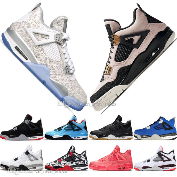 

new bred 4 4s what the cactus jack laser wings mens basketball shoes denim blue pale citron men sports designer sneakers 5.5-13