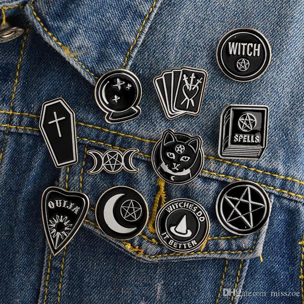 

miss zoe handmade witch ouija moon tarot book new goth style enamel pins badge denim jacket jewelry gifts brooches for women men, Gray