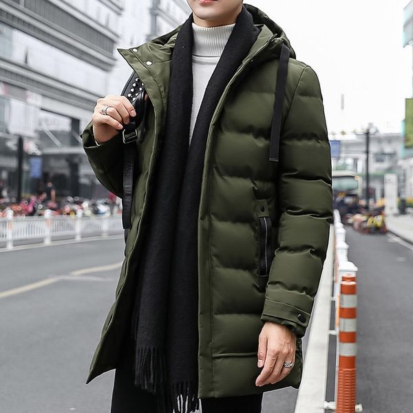 

2019 new winter jackets men casual long thick winter coat men solid parka male clothes overcoat outerwear, Tan;black