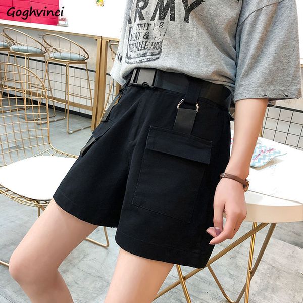 

shorts women summer pockets safari style wide-leg 2xl mid-waist solid womens streetwear loose korean-style leisure all-match new, White;black