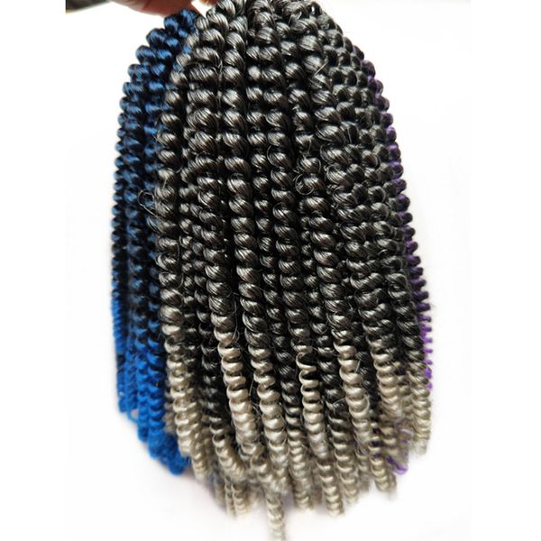 

beautiful hair 8inch crochet braids spring twists kanekalon synthetic braiding hair extensions kinky curly twist grey blue ombre, Black