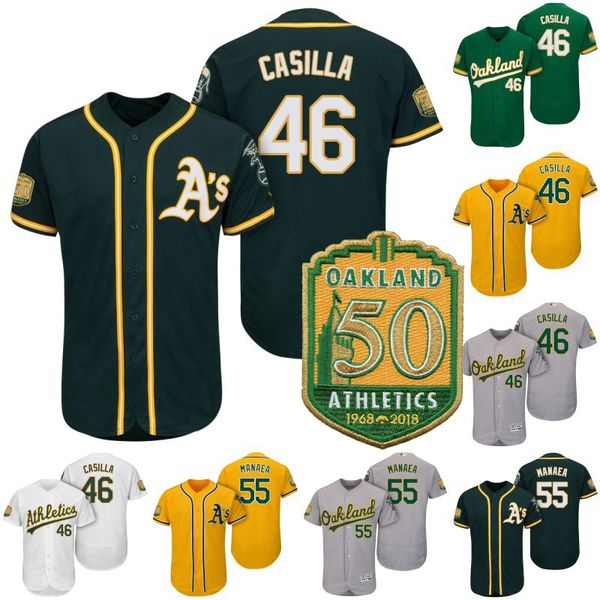 

#46 santiago casilla jersey 50th anniversary patch 55 sean manaea 100% stitched mens womens lady youth kids baseball jerseys, Blue;black