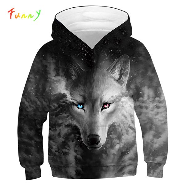 

ajax 2018 2019 kids sweatshirt girls boys hoodie fashion galaxy printed 3d wolf hooded sweatshirt pullovers bluzy dla dzieci, Black