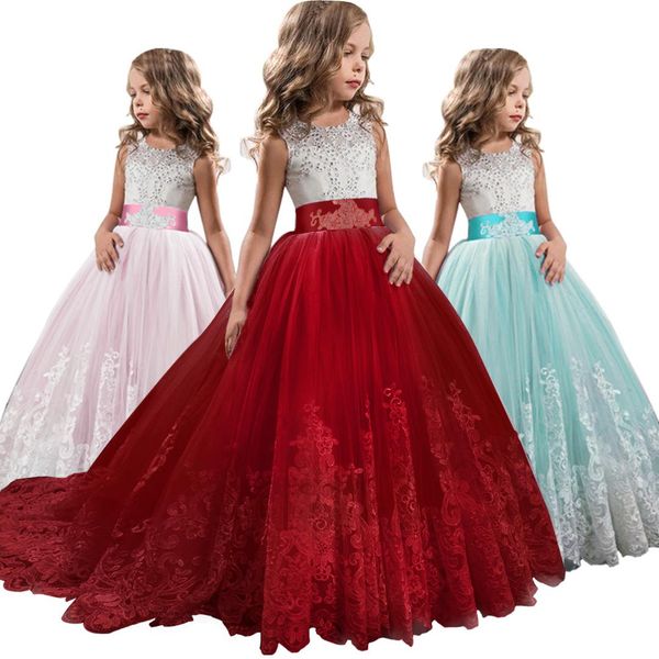 

2019 selling europe and america girl's gown princess wedding dress children performance bow dress, Red;yellow