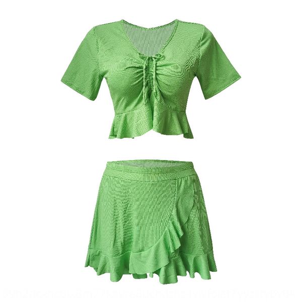 

women's split flat-angle skirt conservative small chest gathering casual wind two-piece beach swim swimsuit holiday swimming suit, White;black