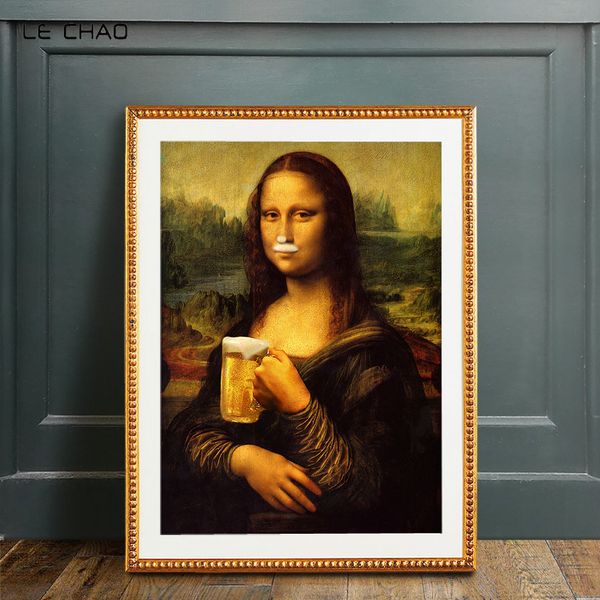 

lechao mona lisa beer posters and prints abstract canvas painting for living rooms wall pictures modern home decoration unframed