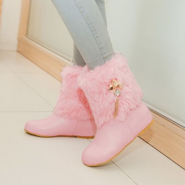 

women autumn winter warm fur 2018 new fashion pu mid-calf motorcycle snow boots black pink white high-heeled shoes mx200324