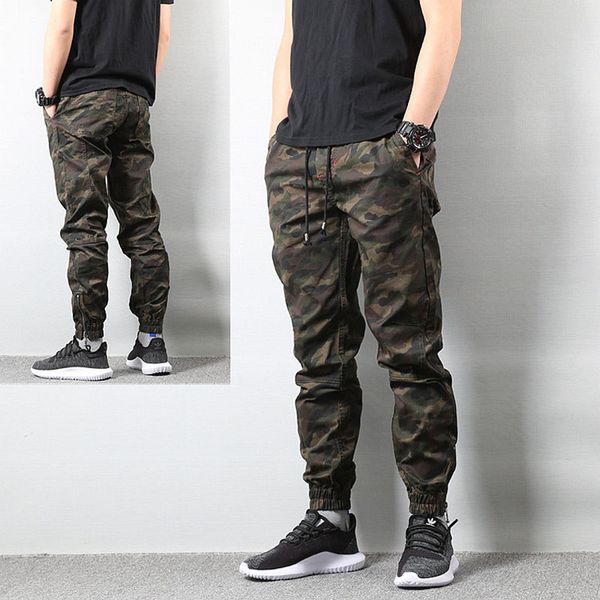 

2019 high street fashion mens jeans army jogger pants camouflage elastic waist drawstring zipper ankle banded jeans men, Blue