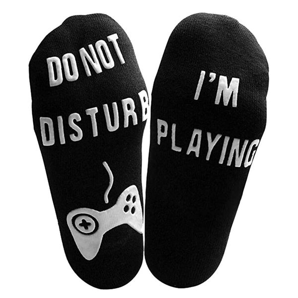 

20#men socks do not disturb great gamer gift letter print ankle socks mid calf high soft fashion christmas gift, Black