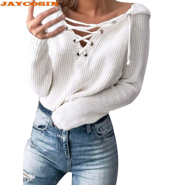 

jaycosin fashion design women spring baggy lace up coat chunky knitted oversized hooded sweater jumper sweater new, White;black