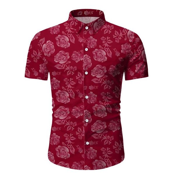 

summer red mens flower shirt short sleeve fashion casual rose shirts size s-xxxl men shirt white black man camisa masculina