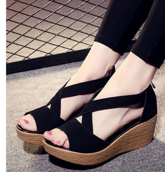 

2019 women's sandals in summer with new style slope heel thick bottom waterproof table @51, Black