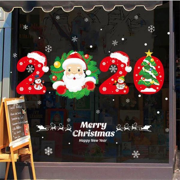 

2020 new year diy wall sticker cartoon christmas theme wall sticker shop window home decor