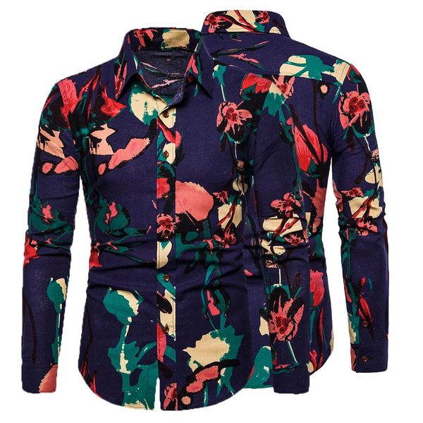 

fashion men colorful printed long sleeve turn down collar button down shirt top, White;black