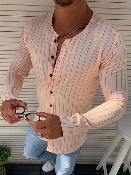 

stripe printed mens designer shirts fashion round neck long sleeve single breasted shirts mens slim dress shirts, White;black