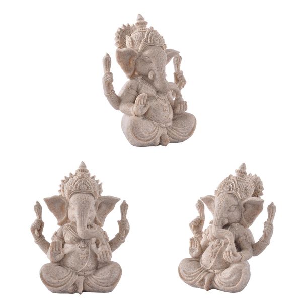 

3x sandstone ganesha statue india lord ganesha elephant god for aquarium table decoration