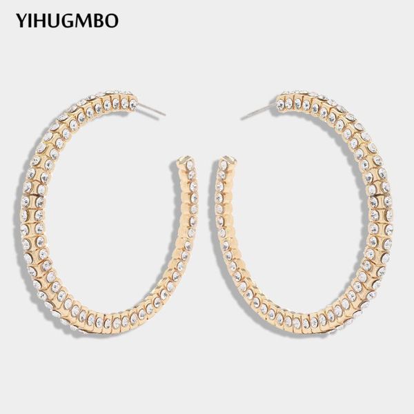 

yihugmbo big rhinestone hoop earrings for women female fashion jewelry round square heart statement earrings wedding party gifts, Golden;silver