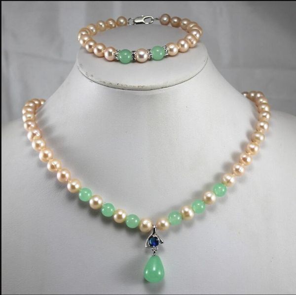 Anniversario della collana! Insieme dei monili del braccialetto della collana del pendente della giada verde misto della perla gialla delle donne all'ingrosso