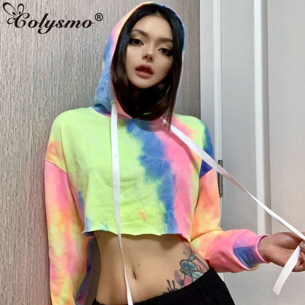 

colysmo colorful summer hoodies sweatshirt women long sleeve o-neck hooded pullover short female casual hoodie sweatshirts, Black
