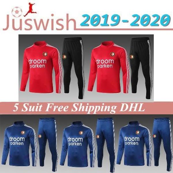 

2020 feyenoord tracksuit long sleeve high collar blue soccer kit 19/20 red sport training suit sweatsuit football uniform pants, Black;red