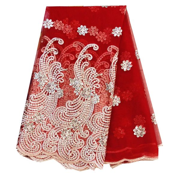 

2019 new embroidered african lace fabric tulle lace fabric with sequins french net lace for women dress new white