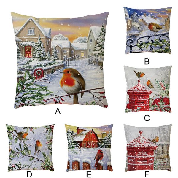 

merry christmas linen pillowcase sofa pad set home decoration 45x45cm l1031