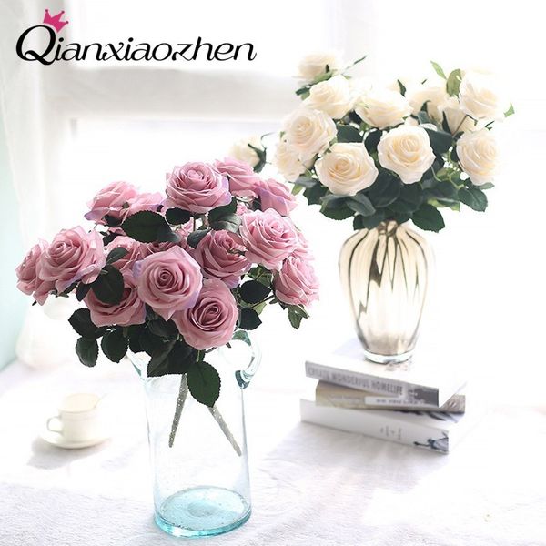 

qianxiaozhen 1 bunch of rose artificial flowers for wedding fake flowers bouquet wedding home decoration
