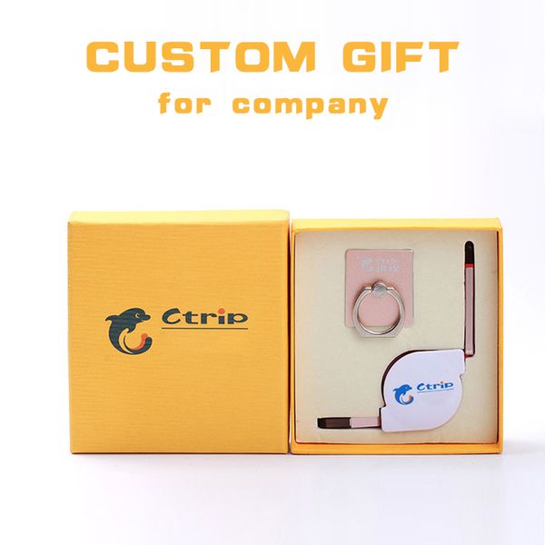 

Cu tom company gift bu ine gift et mobile phone finger ring bracket ring holder u b data line promotional gift with luxury packaging box