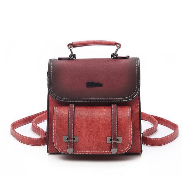 

women's vintage england pu leather satchels backpacks school shoulder bags belt panelled nubuck hasp backpack for girls