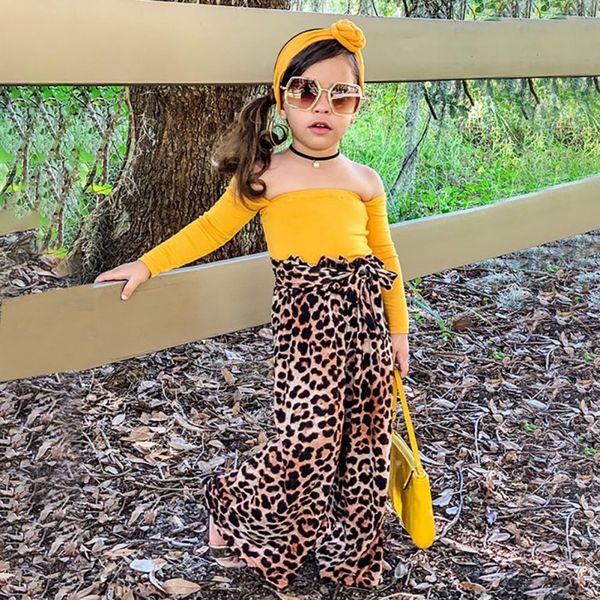 

3pcs new toddler kids girls clothes set t-shirt+leopard pant with bowknot party infant fashion clothing, White