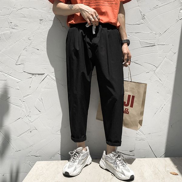 

2019 summer and autumn new hong style wild casual thin section nine points straight pants tide student men's trousers, Black