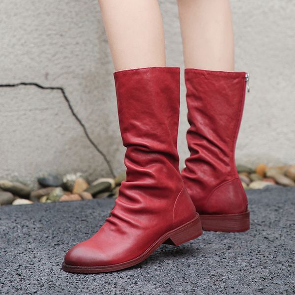 

brand high heels shoes women's boots genuine leather superstar zipper winter thick low heels european stovepipe mid-calf boots, Black