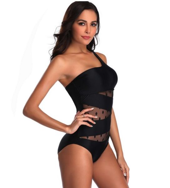 

cutting swimwear suits panelled piece womens s-2xl suits swimming panelled pattern womens 3d mesh bathing one xfhht, Black