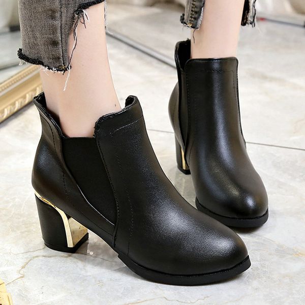 

size 35-40 2019 new soft women boots autumn waterproof casual zipper shoes woman high heels female round toes boot, Black