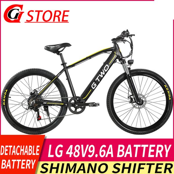 

gtwo 26 / 27.5 inch mountain bike 48v 9.6ah lithium battery 350w electric bike 5 level pedal assist lockable suspension fork, Silver;blue