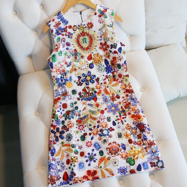 

платье runway роскошного дизайна женщин о-образный вырез без рукавов драгоценного камня горного хрусталя жаккардового переплетения ткани выс, Black