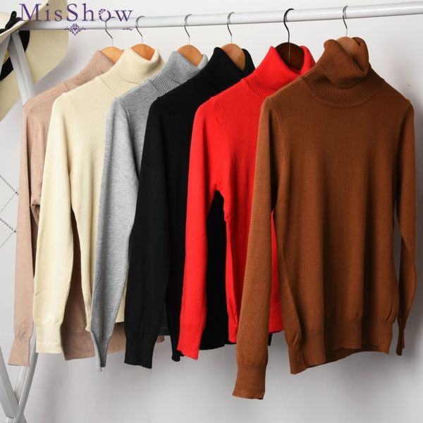 

кашмир шерсть женщина вязаный свитер джерси женщина трикотажная tight свитер осень-зима ткань высокий воротник, Black