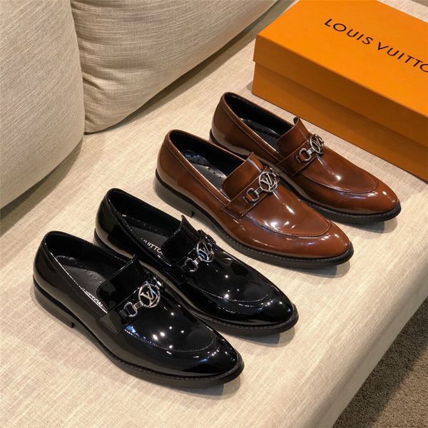 

2019 men's business shoes leather luxury dress shoes male fashion pointed toe slip on pure color grey blue black fomal footwear